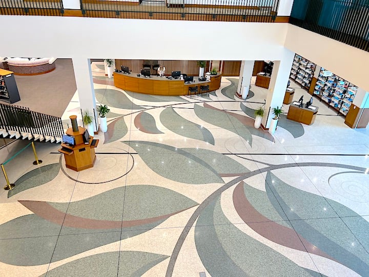 Plants in lobby of Carmel Clay Public Library 