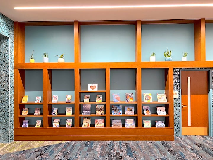 Snake Plants above bookshelf at Carmel Clay Public Library