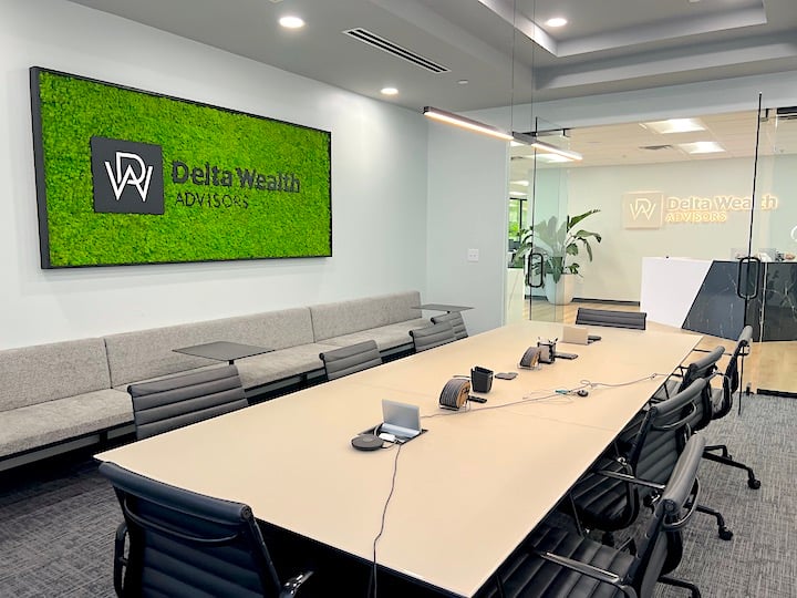 Delta Wealth Advisors - Moss Wall with Logo in conference room
