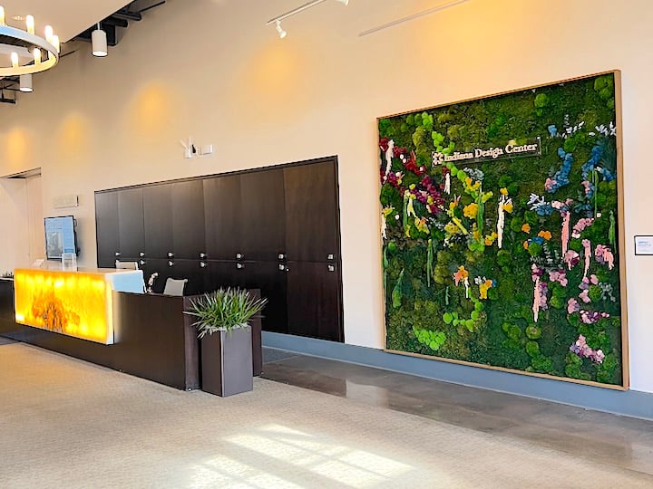 Indiana Design Center - Colorful Moss Wall Design in Front Lobby