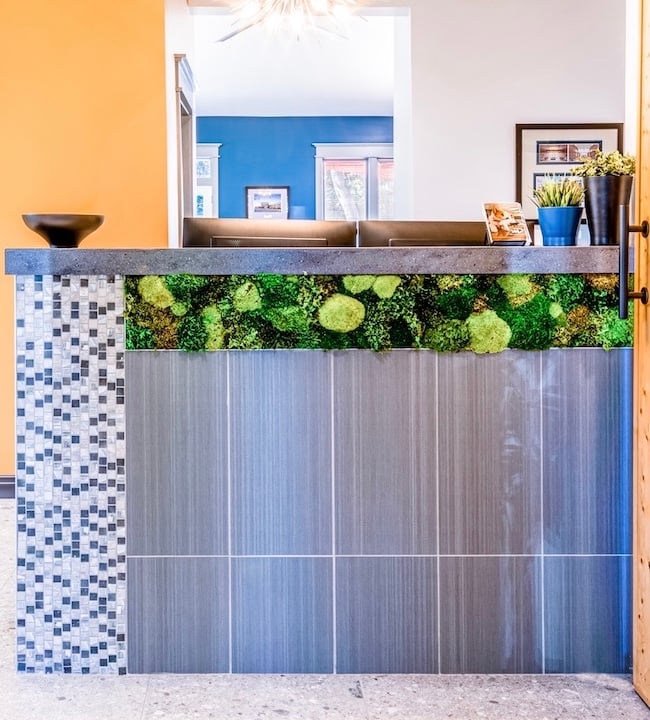 MD Office Moss Wall Reception Desk near Westfield, Indiana