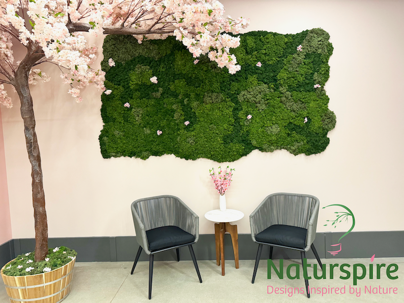 Moss Wall with freeformed edges located at OG Suites in Downtown Indianapolis