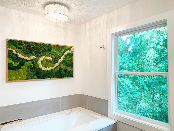 Bathroom Moss Art with Spiral Design, Moss Wall near Carmel, Indiana